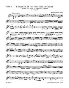 Mozart: Concerto No 2 in D K314 for Flute published by Barenreiter - Individual Part - Violin 2