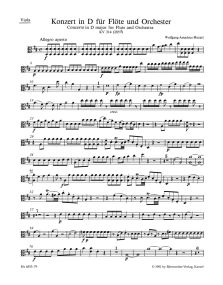 Mozart: Concerto No 2 in D K314 for Flute published by Barenreiter - Individual Part - Viola