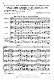 Howells: Take Him, Earth, for Cherishing (SATB divisi) published by Alfred