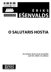 Esenvalds: O Salutaris Hostia SSAA published by Musica Baltica