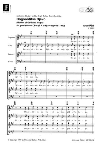 Part: Bogorditse Djvo - Mother of God and Virgin SATB published by Universal