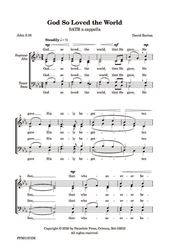 Barton: God So Loved the World SATB published by Paraclete