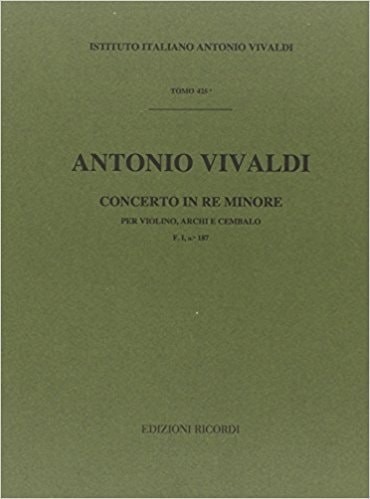 Vivaldi: Concerto FI/187 (RV249, Opus 4/8) in D Minor published by Ricordi - Score