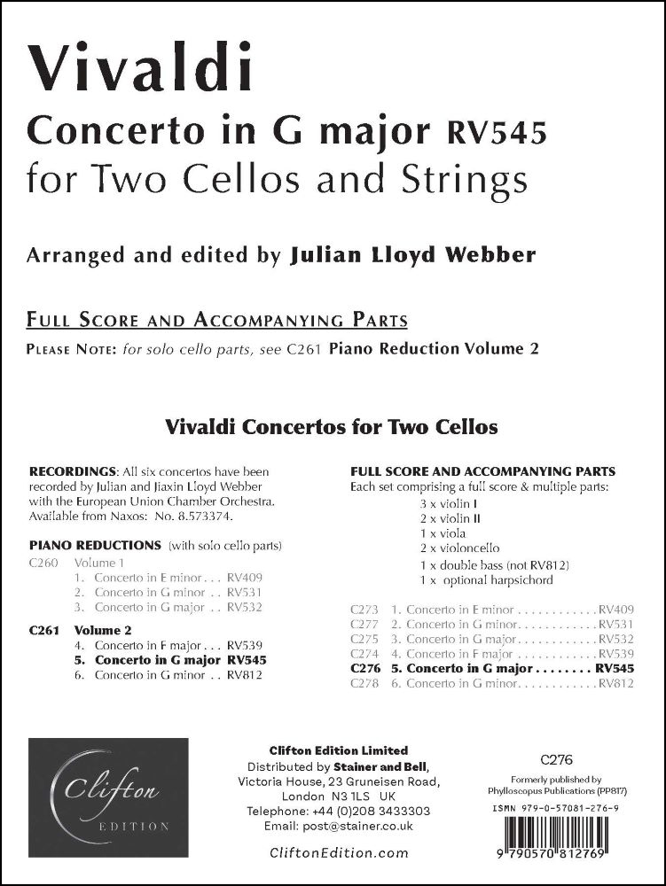 Vivaldi: Concerto in G RV545 published by Clifton