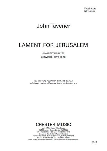 Tavener: Lament For Jerusalem published by Chester - Vocal Score