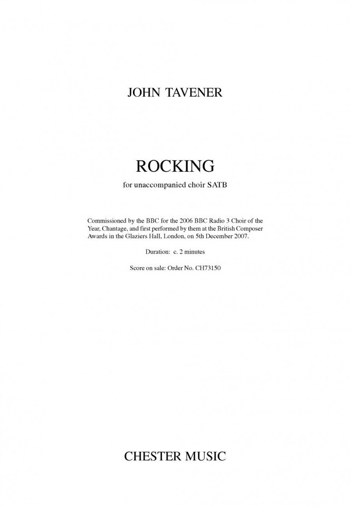 Tavener: Rocking SATB published by Chester