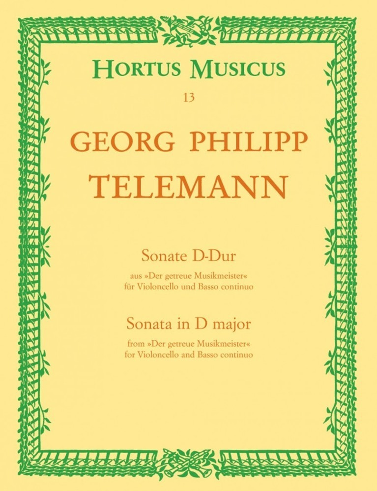 Telemann: Sonata in D TWV 41:D6 for Cello published by Hortus Musicus