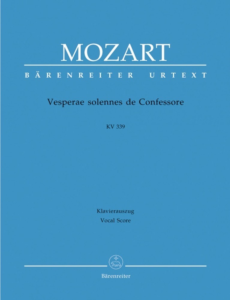 Mozart: Vesperae solennes de Confessore (K339) published by Barenreiter Urtext - Vocal Score