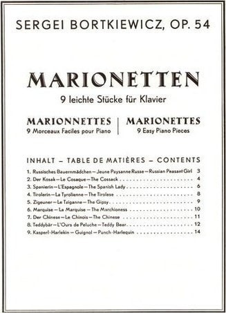 Bortkiewicz: Marionettes Opus 54 for Piano published by Simrock