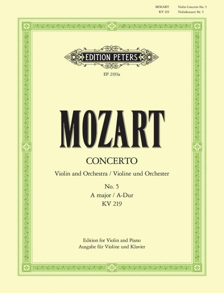 Mozart: Concerto in A No 5 KV219 for Violin published by Peters Edition