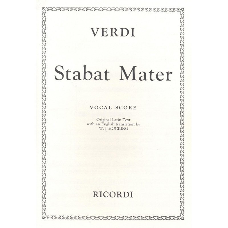 Verdi: Stabat Mater published by Ricordi - Vocal Score