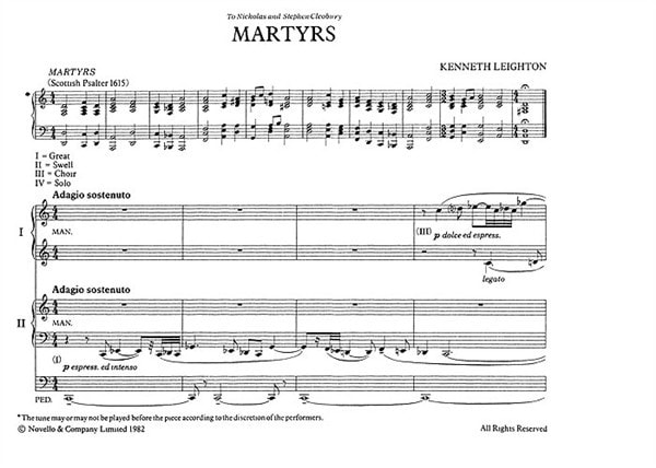 Leighton: Martyrs Organ Duet Opus 73 published by Novello