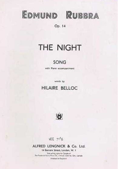 Rubbra: Night Opus 14 for Voice published by Lengnick