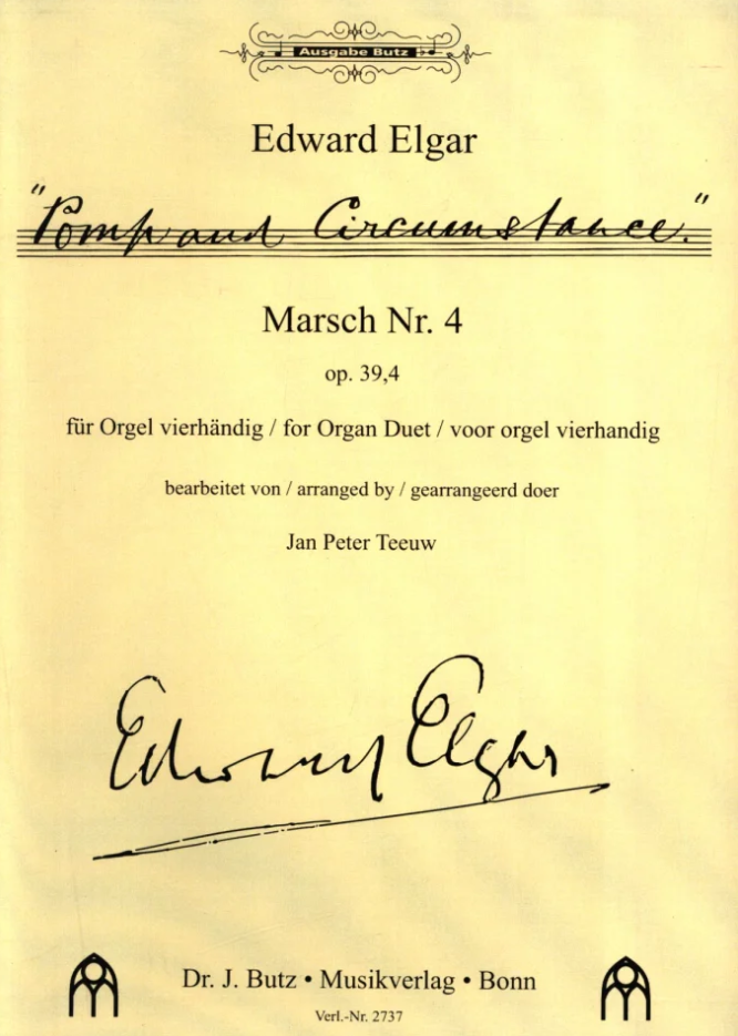 Elgar: Pomp & Circumstance March No. 4 for Organ Duet published by Butz