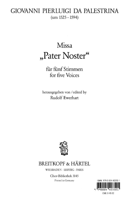 Palestrina: Missa 'Pater noster' SAATB published by Breitkopf