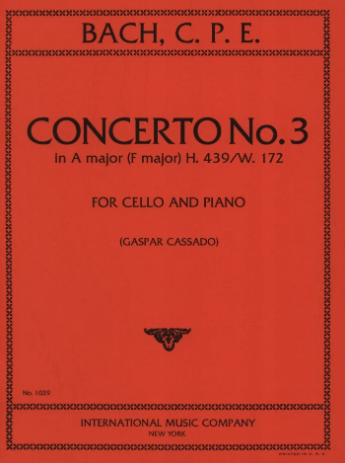 C P E Bach: Concerto No 3 in A major for Cello published by IMC