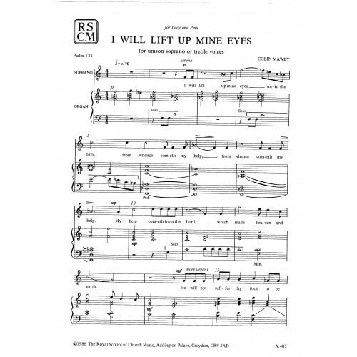 Mawby: I Will Lift Up Mine Eyes (Unison) published by RSCM