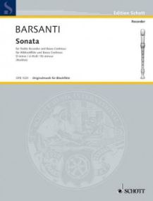 Barsanti: Sonata in D Minor for Treble Recorder published by Schott